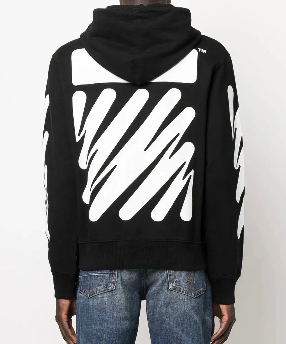 Top tested version OFF-WHITE OW black and white graffiti brush wavy pattern zebra crossing ECG men's and women's loose T-shirt unisex zipper hoodie sweatshirt After the ECG series, the tiger stripe pattern appears again. This may be another simple and luxurious new model after the merger with LV. Awesome black and white color scheme, new artistic derivation of signature elements, and simple fashion style is remarkable. Small dropped shoulders, slightly wide style, suitable for both men and women.  Imported glue technology, extremely strong. 21 brand new washable collar label tags, customized one to one. The fabric is 480g double-ply double-yarn terry fabric, which is full of drape and smooth to the touch. A must-have for fall and winter!  Color: Black Size: XS-L P:410